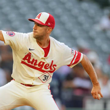Jul 12, 2024; Anaheim, California, USA; Los Angeles Angels starting pitcher Tyler Anderson (31) throws in the third inning against the Seattle Mariners at Angel Stadium. Mandatory Credit: Kirby Lee-USA TODAY Sports