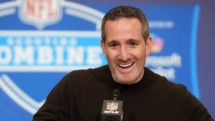 Feb 24, 2026; Indianapolis, IN, USA; Philadelphia Eagles general manager Howie Roseman speaks at the NFL Scouting Combine at the Indiana Convention Center. Mandatory Credit: Kirby Lee-Imagn Images
