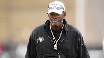 Oct 11, 2025; Boulder, Colorado, USA; Colorado Buffaloes head coach Deion Sanders before the game against the Iowa State Cyclones at Folsom Field. Mandatory Credit: Ron Chenoy-Imagn Images
