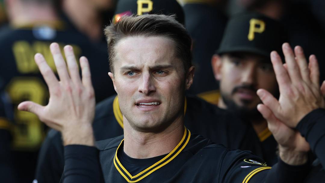 Apr 13, 2026; Pittsburgh, Pennsylvania, USA;  Pittsburgh Pirates left fielder Jake Mangum (28) high-fives in the dugout after scoring a run against the Washington Nationals during the second inning at PNC Park. Mandatory Credit: Charles LeClaire-Imagn Images