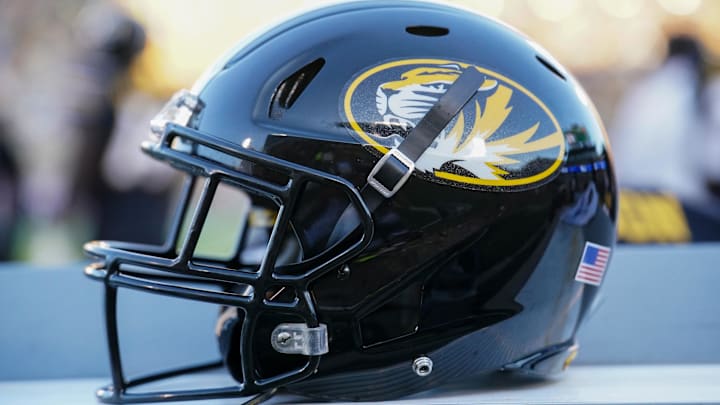 Aug 31, 2023; Columbia, Missouri, USA; A general view of a Missouri Tigers helmet against the South Dakota Coyotes during the first half at Faurot Field at Memorial Stadium. Mandatory Credit: Denny Medley-Imagn Images Aug 31, 2023; Columbia, Missouri, USA; A general view of a Missouri Tigers helmet against the South Dakota Coyotes during the first half at Faurot Field at Memorial Stadium. Mandatory Credit: Denny Medley-Imagn Images