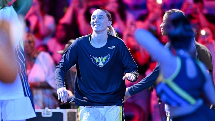 Dallas Wings guard Paige Bueckers is introduced before the game against the Seattle Storm.