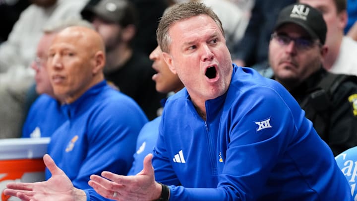 Kansas Jayhawks coach Bill Self reacts to a play. Kansas Jayhawks coach Bill Self reacts to a play.