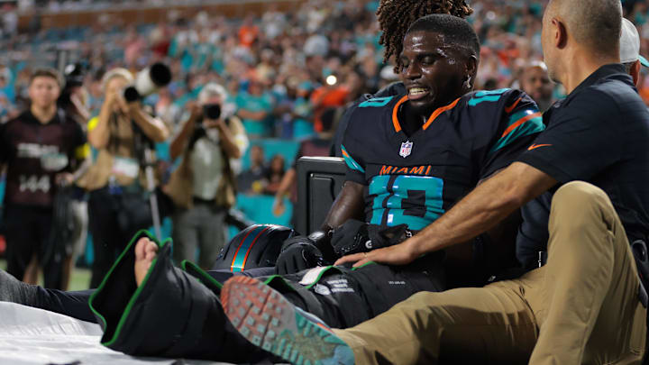 Tyreek Hill was placed on a medical cart after his injury Monday night.