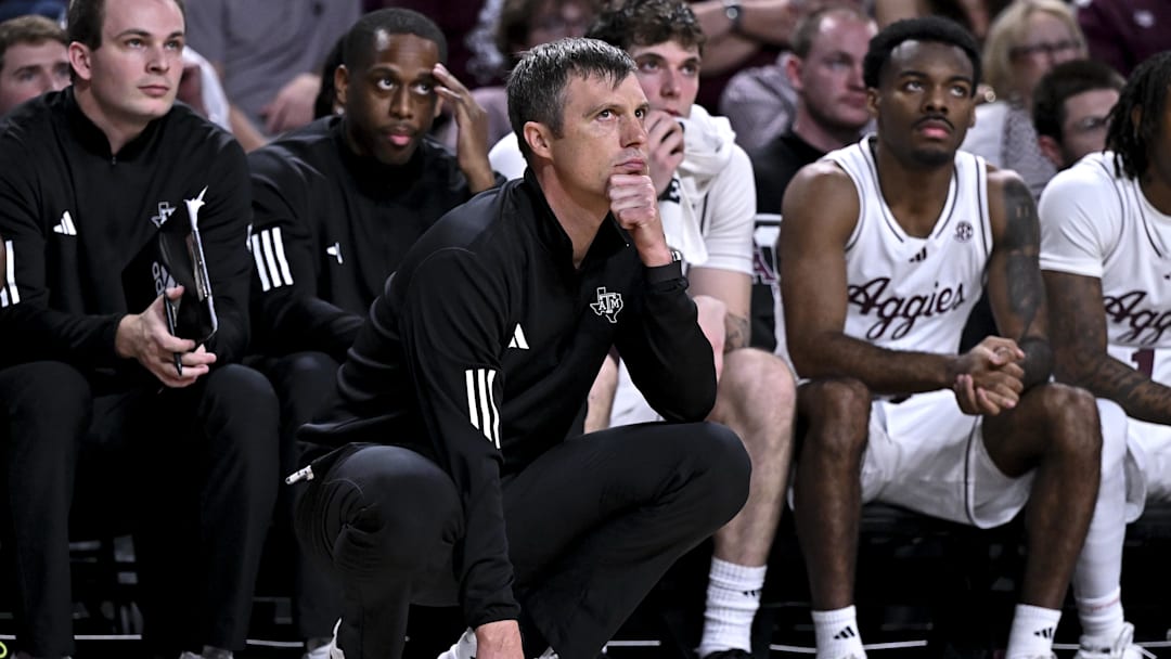 Texas A&M Aggies head coach Bucky McMillan looks on during the second half against the Texas Longhorns at Reed Arena.