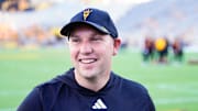 Aug 30, 2025; Tempe, Arizona, USA; Arizona State Sun Devils head coach Kenny Dillingham pregame at Mountain America Stadium, Home of the ASU Sun Devils. Mandatory Credit: Arianna Grainey-Imagn Images
