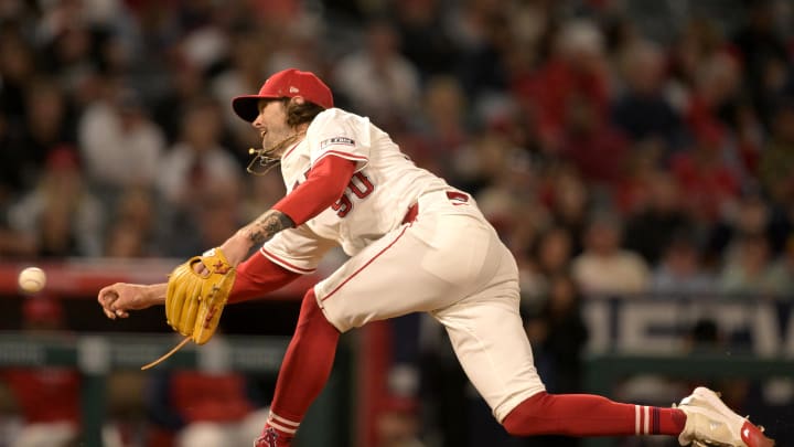 Jun 8, 2024; Anaheim, California, USA;  Los Angeles Angels relief pitcher Adam Cimber (90) delivers to the plate in the seventh inning against the Houston Astros at Angel Stadium. Mandatory Credit: Jayne Kamin-Oncea-USA TODAY Sports