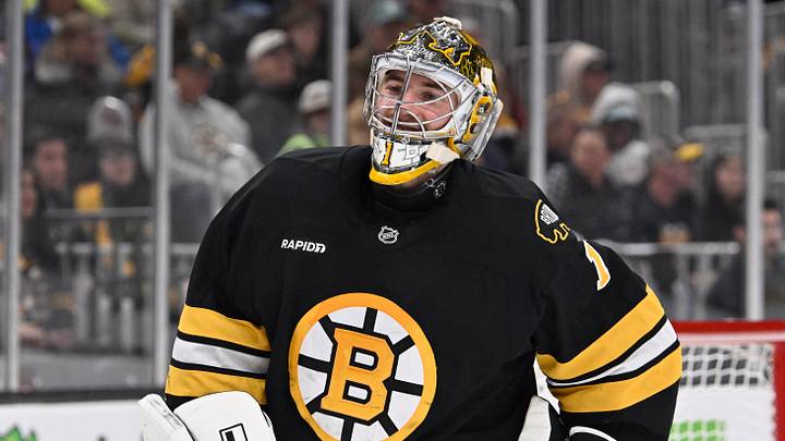 Mar 19, 2026; Boston, Massachusetts, USA; Boston Bruins goaltender Jeremy Swayman (1) reacts after making a save during the second period against the Winnipeg Jets at TD Garden. Mandatory Credit: Eric Canha-Imagn Images Mar 19, 2026; Boston, Massachusetts, USA; Boston Bruins goaltender Jeremy Swayman (1) reacts after making a save during the second period against the Winnipeg Jets at TD Garden. Mandatory Credit: Eric Canha-Imagn Images