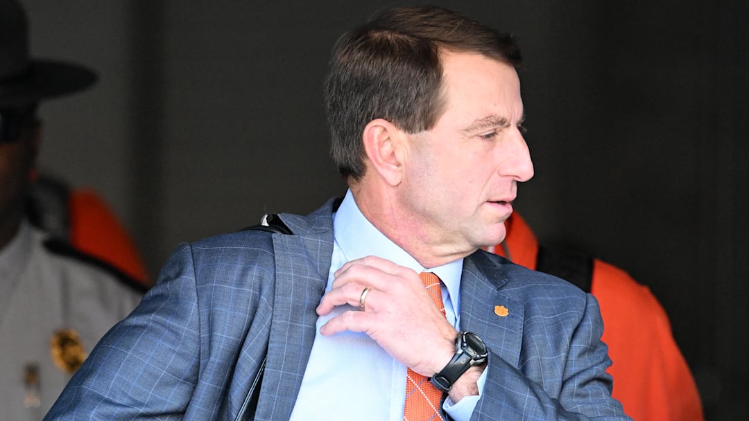 Dabo Swinney walking into the Clemson v Texas - Playoff First Round 2024 matchup 