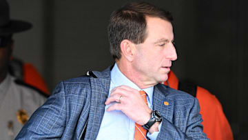 Dabo Swinney walking into the Clemson v Texas - Playoff First Round 2024 matchup 