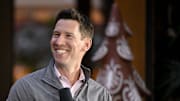 Dec 9, 2024; Dallas, TX, USA; Boston Red Sox chief baseball officer Craig Breslow speaks with the media at the Hilton Anatole during the 2024 MLB Winter Meetings. 