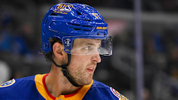 St. Louis Blues defenseman Cam Fowler in a game against the New York Rangers at Enterprise Center; Dec 15, 2024; St. Louis, Missouri, USA. Mandatory Credit: Jeff Curry-Imagn Images