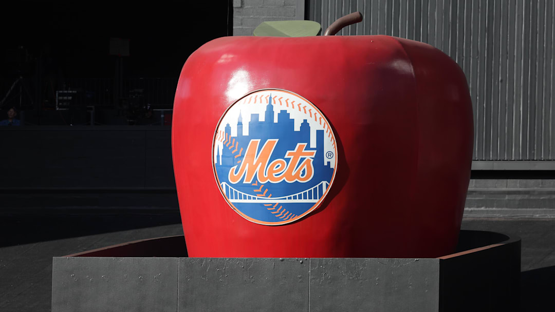 Oct 9, 2024; New York, New York, USA; A view of the big apple in center field before game four of the NLDS for the 2024 MLB Playoffs between the Philadelphia Phillies and New York Mets at Citi Field. Mandatory Credit: Brad Penner-Imagn Images