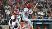 May 10, 2025; Houston, Texas, USA; Cincinnati Reds shortstop Elly De La Cruz (44) hits a home run during the first inning against the Houston Astros at Daikin Park. Mandatory Credit: Troy Taormina-Imagn Images