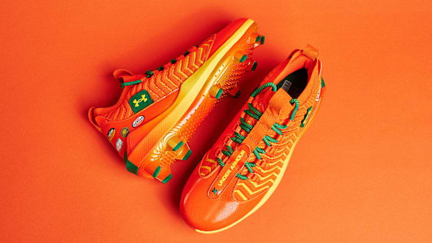 Bryce Harper's orange Under Armour cleats.