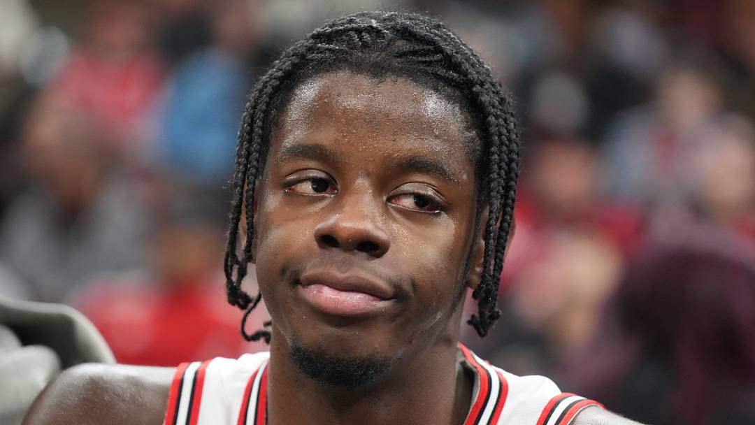 Oct 16, 2026; Chicago, Illinois, USA;  Chicago Bulls forward Caleb Wilson (8) on the bench against the Minnesota Timberwolves during the first half at United Center.  Mandatory Credit: David Banks-Imagn Images