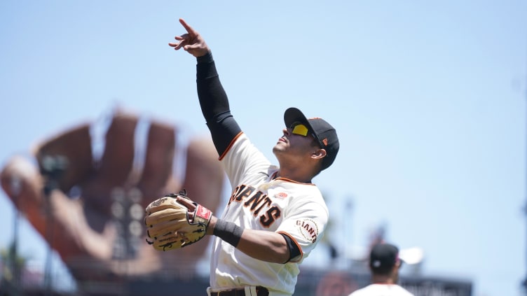 San Francisco Giants infielder Donovan Solano (7) celebrates.