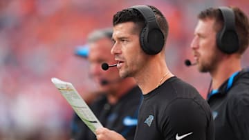 Oct 27, 2024; Denver, Colorado, USA; Carolina Panthers head coach Dave Canales during the second half against the Denver Broncos at Empower Field at Mile High.