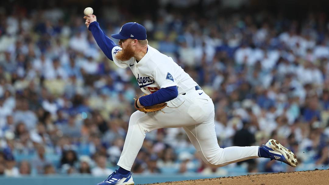 Jul 31, 2026; Los Angeles, California, USA; Los Angeles Dodgers pitcher Will Klein (61) throws a pitch against the Boston Red Sox during the second inning at Dodger Stadium. Mandatory Credit: Kiyoshi Mio-Imagn Images