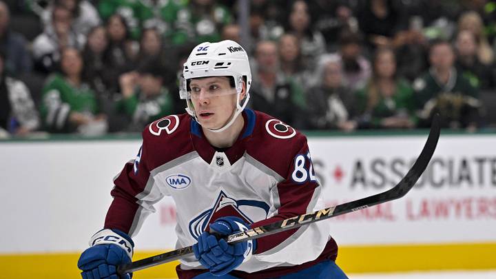 Nov 29, 2024; Dallas, Texas, USA; Colorado Avalanche center Ivan Ivan (82) in action during the game between the Dallas Stars and the Colorado Avalanche at American Airlines Center. Mandatory Credit: Jerome Miron-Imagn Images