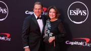 Jul 11, 2024; Los Angeles, CA, USA; Former Alabama head football coach Nick Saban and his wife Terry Saban arrive on the red carpet before the 2024 ESPYS at Dolby Theatre. Mandatory Credit: Kiyoshi Mio-USA TODAY Sports