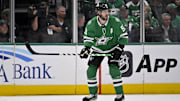 Nov 20, 2024; Dallas, Texas, USA; Dallas Stars center Tyler Seguin (91) in action during the game between the Dallas Stars and the San Jose Sharks at the American Airlines Center. Mandatory Credit: Jerome Miron-Imagn Images