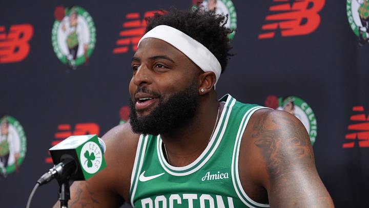 Sep 28, 2026; Boston, MA, USA; Boston Celtics center Mitchell Robinson (4) talks to reporters during media day at Auerbach Center. Mandatory Credit: David Butler II-Imagn Images