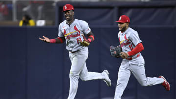 Apr 1, 2024; San Diego, California, USA; St. Louis Cardinals right fielder Jordan Walker (18) reacts