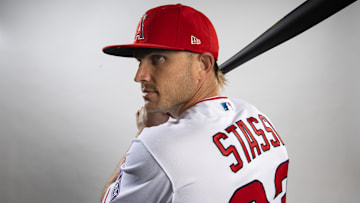 Feb 21, 2023; Tempe, AZ, USA; Los Angeles Angels catcher Max Stassi poses for a portrait during