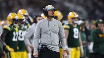 Jan 14, 2024; Arlington, Texas, USA; Green Bay head coach Matt LaFleur during the second half against the Dallas Cowboys for the 2024 NFC wild card game at AT&T Stadium. Mandatory Credit: Tim Heitman-USA TODAY Sports