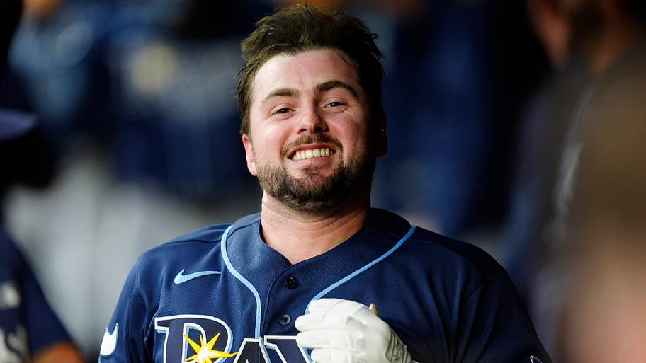 Tampa Bay Rays catcher Liam Hicks celebrates his grand slam home run