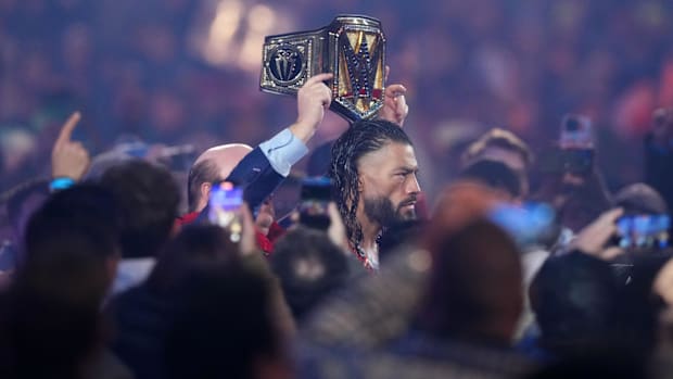 WWE Universal Championship match between Roman Reigns and Cody Rhodes during Wrestlemania XL Sunday at Lincoln Financial Fiel