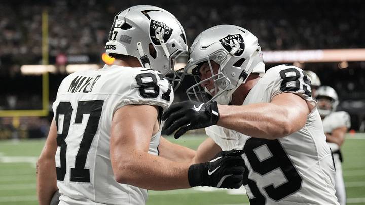 Las Vegas Raiders tight ends Michael Mayer and Brock Bowers 