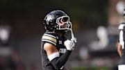 Oct 11, 2025; Boulder, Colorado, USA; Colorado Buffaloes defensive back Tawfiq Byard (7) celebrates his interception in the fourth quarter against the Iowa State Cyclones at Folsom Field. Mandatory Credit: Ron Chenoy-Imagn Images