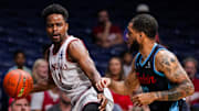 Assembly Ball Yogi Ferrell (11) attempts to make space to dribble Tuesday, July 23, 2024, during the final matchup of The Basketball Tournament at Hinkle Fieldhouse in Indianapolis.