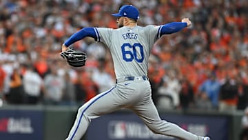 Oct 1, 2024; Baltimore, Maryland, USA; Kansas City Royals pitcher Lucas Erceg (60) throws a pitch against the Baltimore Orioles in the ninth inning in game one of the Wild Card round for the 2024 MLB Playoffs at Oriole Park at Camden Yards. Mandatory Credit: Tommy Gilligan-Imagn Images