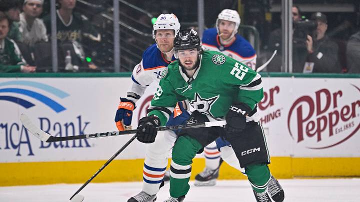 May 29, 2025; Dallas, Texas, USA; Dallas Stars center Mavrik Bourque (22) in action during the game between the Dallas Stars and the Edmonton Oilers in game five of the Western Conference Final of the 2025 Stanley Cup Playoffs at American Airlines Center. Mandatory Credit: Jerome Miron-Imagn Images May 29, 2025; Dallas, Texas, USA; Dallas Stars center Mavrik Bourque (22) in action during the game between the Dallas Stars and the Edmonton Oilers in game five of the Western Conference Final of the 2025 Stanley Cup Playoffs at American Airlines Center. Mandatory Credit: Jerome Miron-Imagn Images