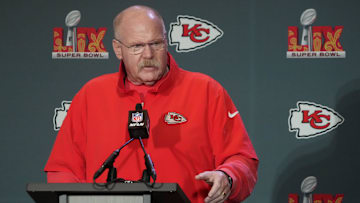 Feb 5, 2025; New Orleans, LA, USA; Kansas City Chiefs head coach Andy Reid speaks in a press conference ahead of Super Bowl LIX at New Orleans Marriott.