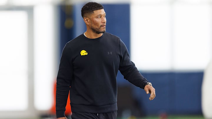Head coach Marcus Freeman during Notre Dame football's Pro Day at Irish Athletic Center on Tuesday, March 24, 2026, in South Bend.