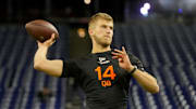 Louisville quarterback Tyler Shough (QB14) during the 2025 NFL Combine.