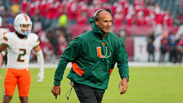 Sep 23, 2023; Philadelphia, Pennsylvania, USA;  Miami Hurricanes defensive line coach Jason Taylor