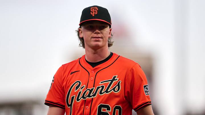 Jun 6, 2025; San Francisco, California, USA; San Francisco Giants starting pitcher Hayden Birdsong (60) walks to the dugout after the third inning against the Atlanta Braves at Oracle Park. Mandatory Credit: Robert Edwards-Imagn Images