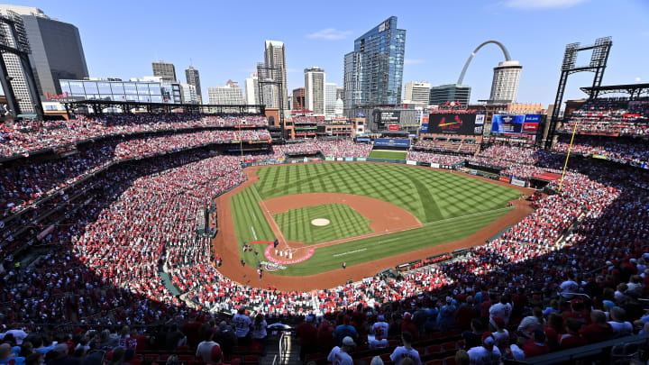Mar 30, 2023; St. Louis, Missouri, USA;  A general view of Busch Stadium before an opening day game between the St. Louis Cardinals and the Toronto Blue Jays. Mandatory Credit: Jeff Curry-USA TODAY Sports