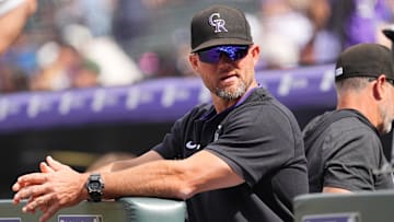Colorado Rockies interim manager Warren Schaeffer (34) during the first inning at Coors Field. 