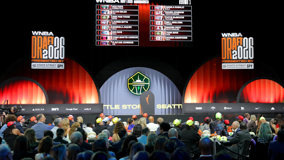 General view of the draft board after the first round of the 2026 WNBA Draft 