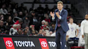 Nov 6, 2023; Cincinnati, Ohio, USA;  Illinois-Chicago Flames head coach Luke Yaklich reacts from the sideline during the game against the Cincinnati Bearcats in the second half at Fifth Third Arena. Mandatory Credit: Aaron Doster-Imagn Images