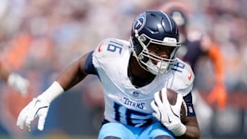 Tennessee Titans wide receiver Treylon Burks runs against the Chicago Bears during the third quarter.