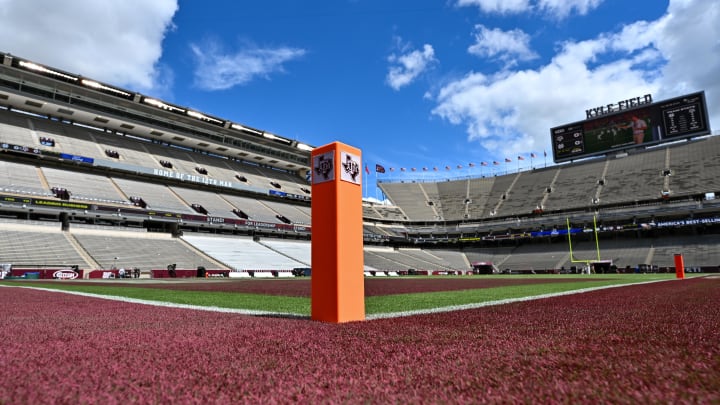 Aug 31, 2024; College Station, Texas, USA; A detailed view of a pylon prior to the game between the Texas A&M Aggies and the Notre Dame Fighting Irish at Kyle Field. Mandatory Credit: Maria Lysaker-USA TODAY Sp