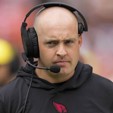 Sep 10, 2023; Landover, Maryland, USA; Arizona Cardinals offensive coordinator Drew Petzing walks on the sideline before the game against the Washington Commanders at FedExField. Mandatory Credit: Brent Skeen-USA TODAY Sports