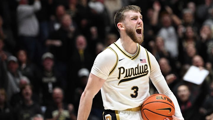 Purdue Boilermakers guard Braden Smith (3) reacts Purdue Boilermakers guard Braden Smith (3) reacts